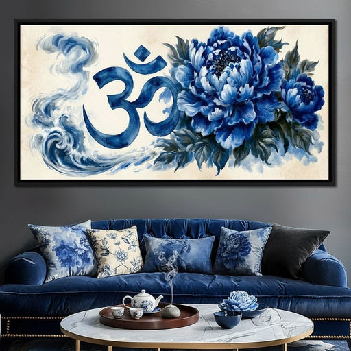 Om Blue Peony Meditation Mood Canvas Print