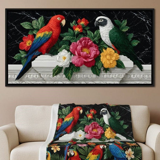 Parrot Blossom Marble Elegance Canvas Print