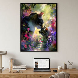 Gentle Cats Nuzzle Floral Dream
