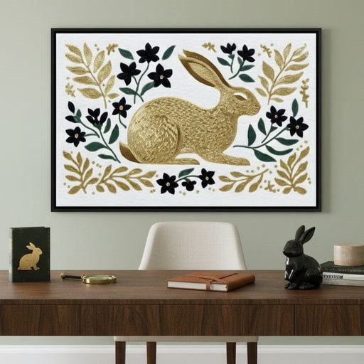 Golden Hare Botanical Folk Scene Canvas Print