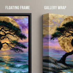 Ancient Pine Before The Gilded Moon - floating frame vs gallery wrap detail