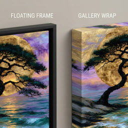 Ancient Pine Before The Gilded Moon - floating frame vs gallery wrap detail