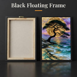 Ancient Pine Before The Gilded Moon - Black Floating Frame back and front