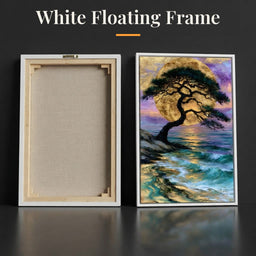Ancient Pine Before The Gilded Moon - White Floating Frame back and front