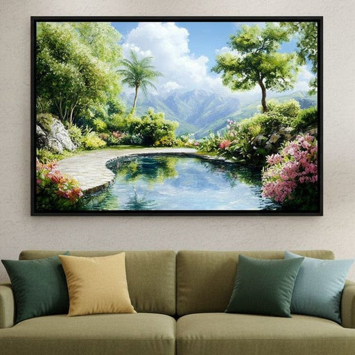 Mountain Garden Paradise Pond Canvas Print