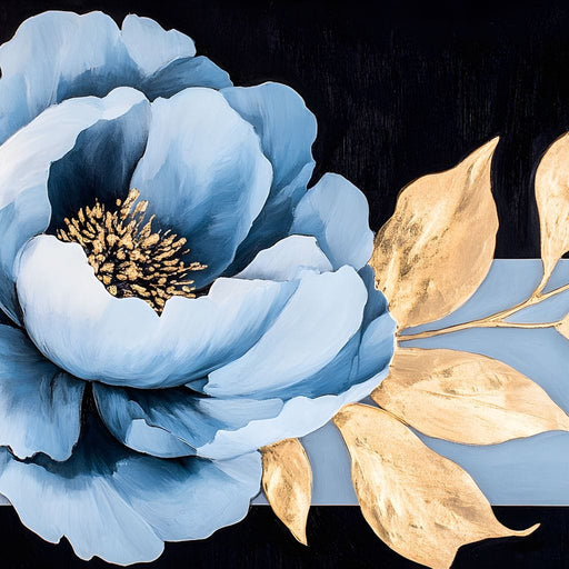 Golden Petals Blue Elegance Canvas Print