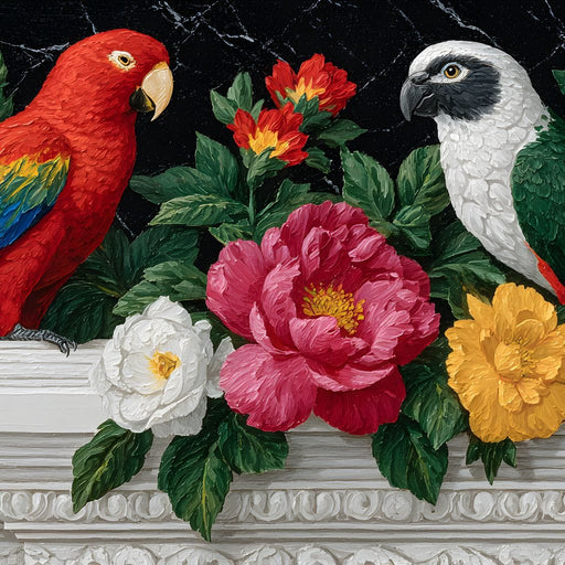 Parrot Blossom Marble Elegance Canvas Print