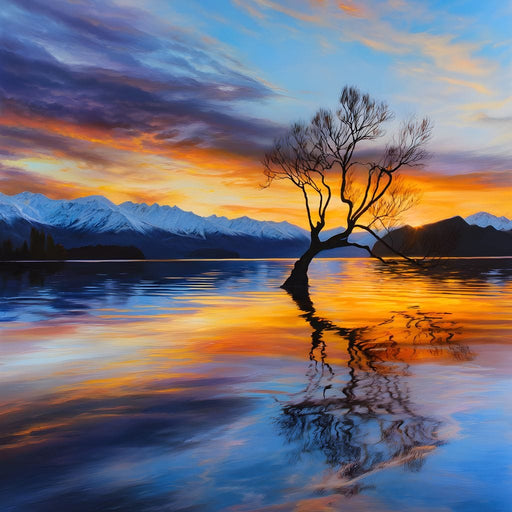 Lone Willow Sunset Reflection Canvas Print