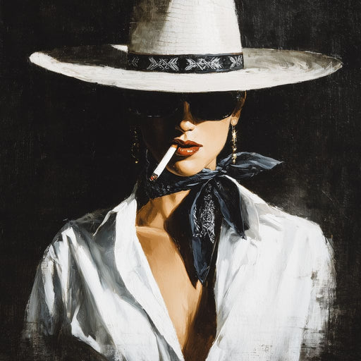 Noir Cowgirl Smoking Portrait Canvas Print