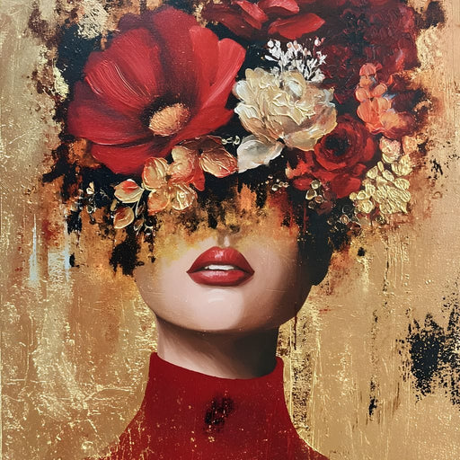 Gilded Red Floral Crown Portrait Canvas Print