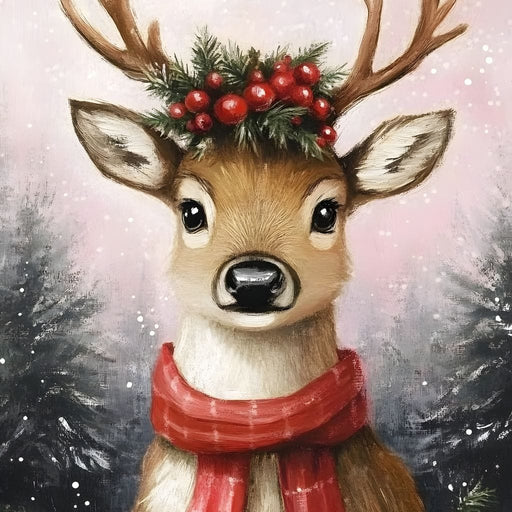 Holiday Reindeer Berries Cheer Canvas Print