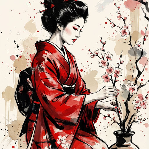Japanese Woman with Cherry Blossoms Canvas Print