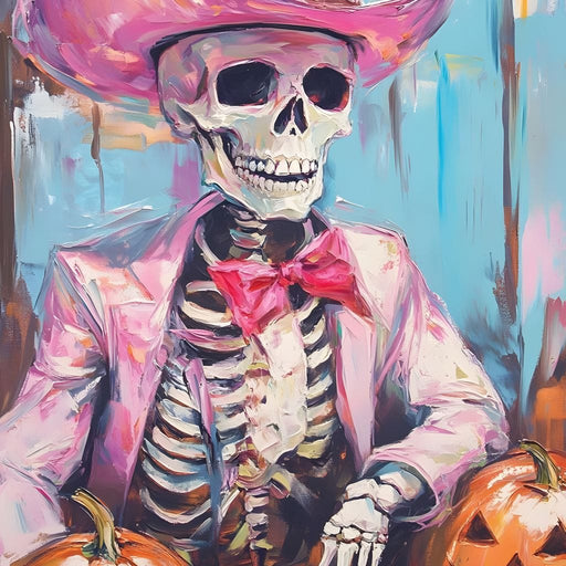 Cowboy Skeleton Pumpkin Bash Canvas Print