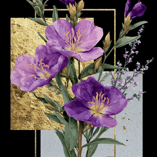 Golden Frame Violet Blossoms Canvas Print