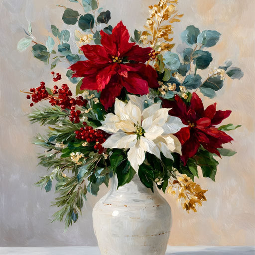 Holiday Poinsettia Bouquet Oil Canvas Print