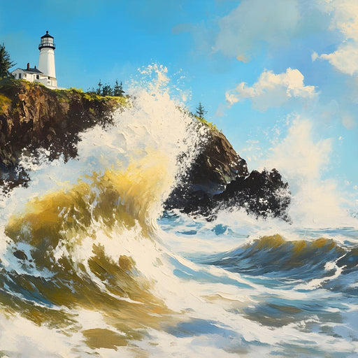 Towering Waves Against Lighthouse Canvas Print