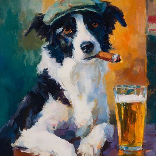 Cigar Dog Pub Portrait Oil Canvas Print