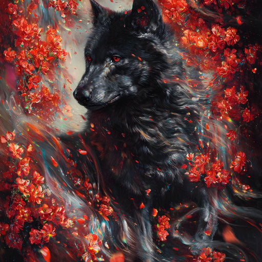 Black Wolf Rose Petal Storm Canvas Print