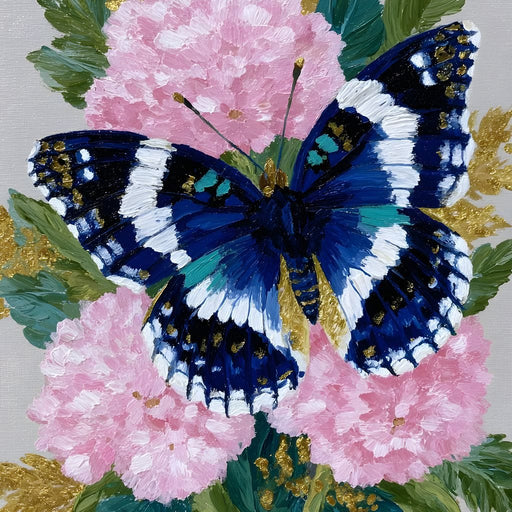 Blue Monarch on Pink Blossoms Canvas Print