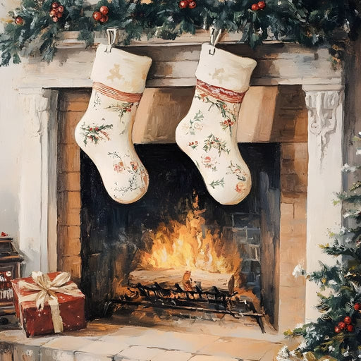 Christmas Gift Socks by the Fireplace Canvas Print