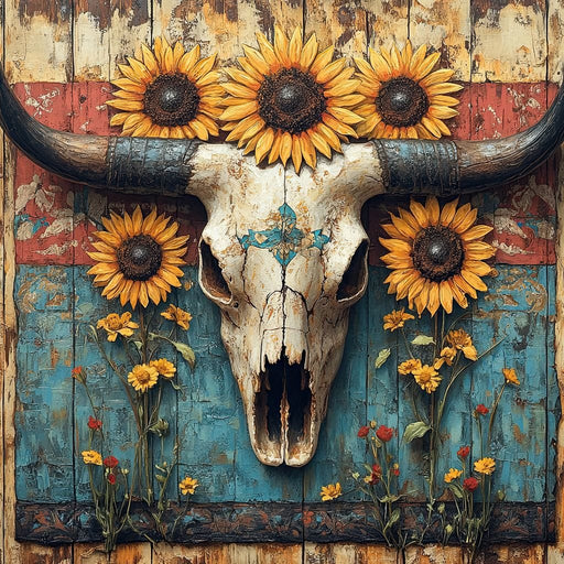 Sunflower Skulls Vintage Charm Canvas Print