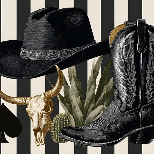 Cowboy Boot Hat Skull Cactus Canvas Print