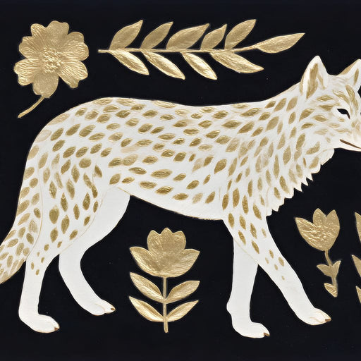 Golden Flora Wolf Night Walk Canvas Print