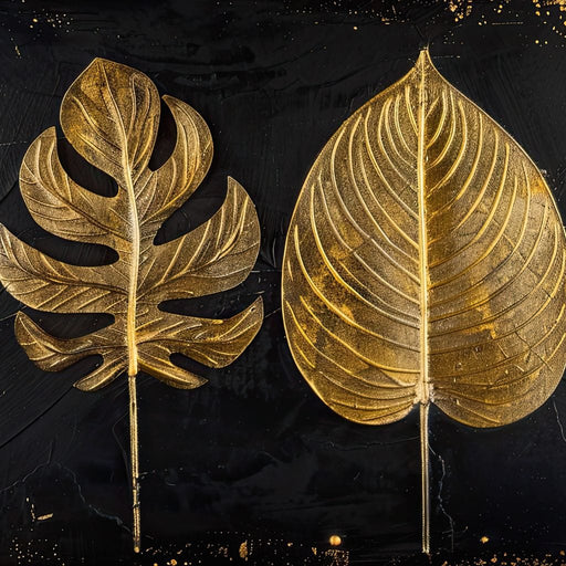 Golden Leaves on Black Background Canvas Print