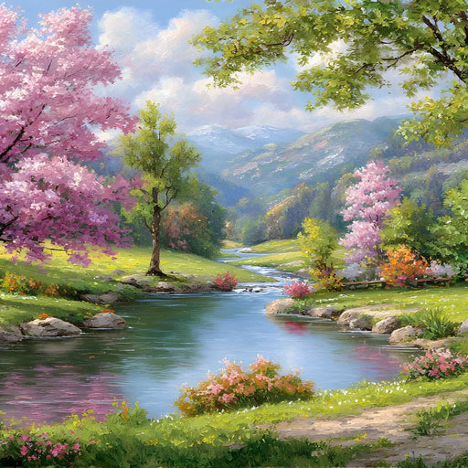 Spring Blossom Mountain Stream Canvas Print