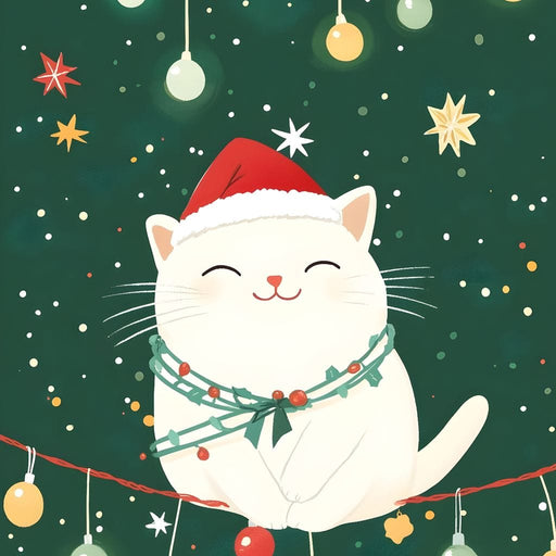 Jolly Santa Kitty Holiday Lights Canvas Print