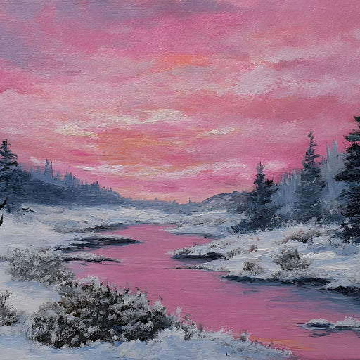 Pink Sunset Winter River Elk Canvas Print