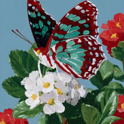 Turquoise Wing On Summer Blossoms Canvas Print