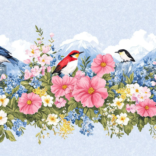Birds Among Blossoming Peaks Canvas Print