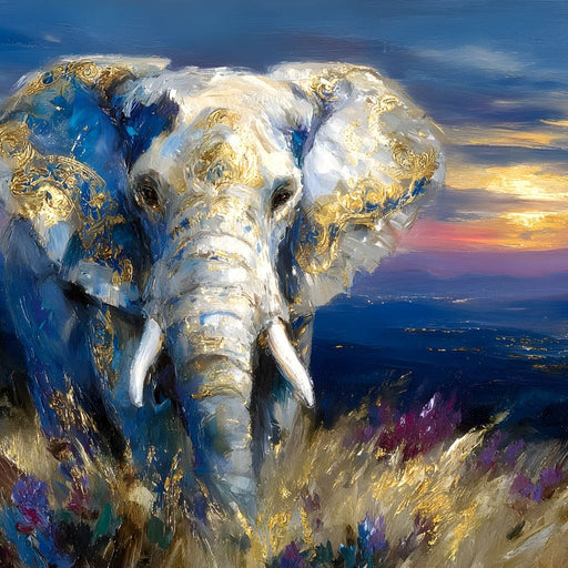 Gilded Blue Elephant Dawn - Neal Hackett Canvas Print