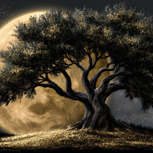 Gilded Roots Beneath A Radiant Moon Canvas Print