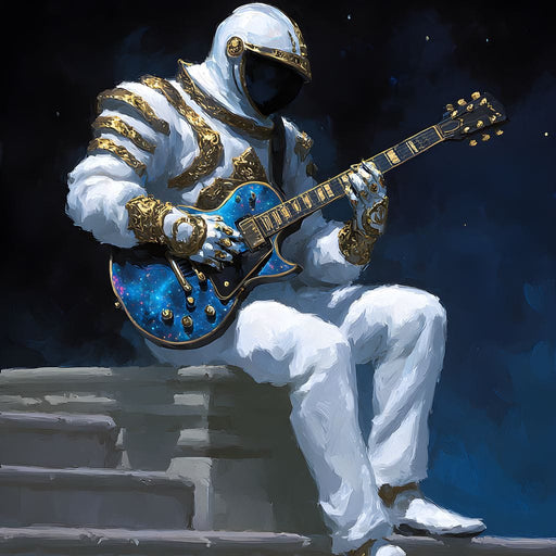 Celestial Guitarist on Lunar Steps Canvas Print