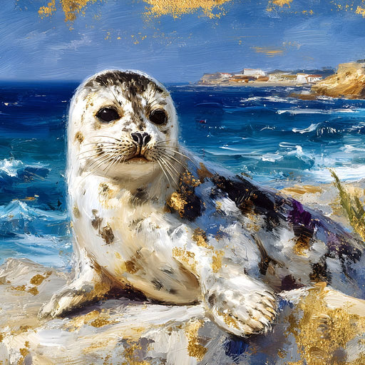 Coastal Seal Gold Brushed Sea - Neal Hackett Canvas Print