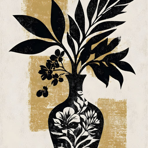 Botanical Vase Silhouette Gold Canvas Print