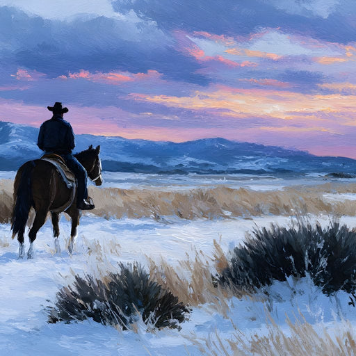 Western Rider at Snowy Dawn Canvas Print