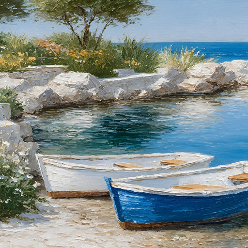 Tranquil Coastal Rowboats Escape Canvas Print