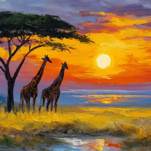Savanna Giraffes Sunset Glow Canvas Print