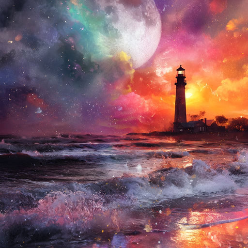Celestial Lighthouse Tempest Waves Canvas Print