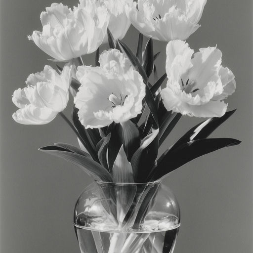 Monochrome Tulips Glass Vase Canvas Print