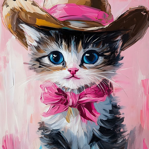 Cowboy Kitten Pink Bow Charm Canvas Print