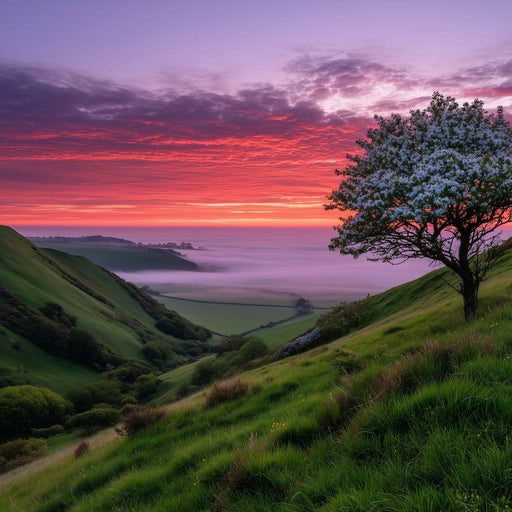 Blossom Tree Over Misty Hills Canvas Print