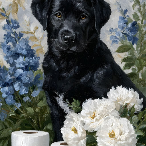 Midnight Pup Among Peony Grace Canvas Print