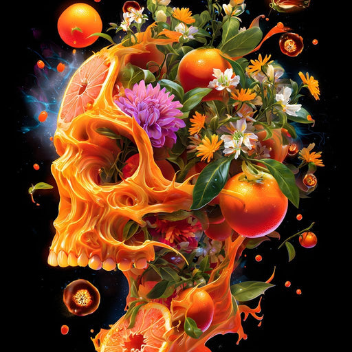 Floral Citrus Skull Energy Burst Canvas Print