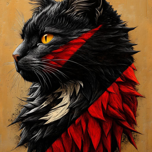 Feline Majesty in Red and Black Canvas Print