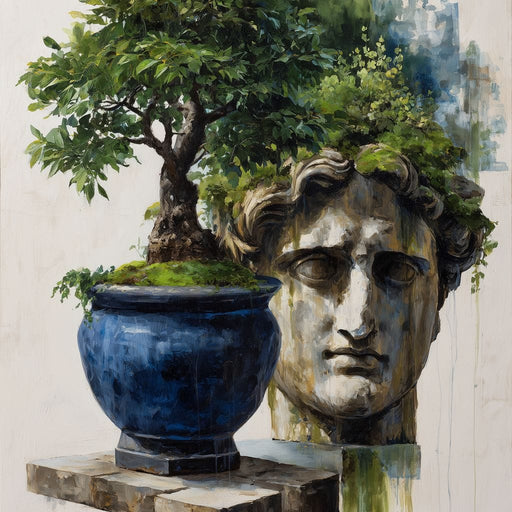 Blue Urn And Stone Head Grove Canvas Print