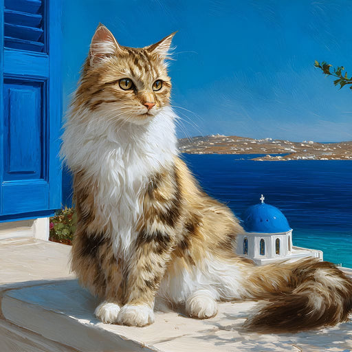 Cycladic Feline Sunlit Terrace Canvas Print